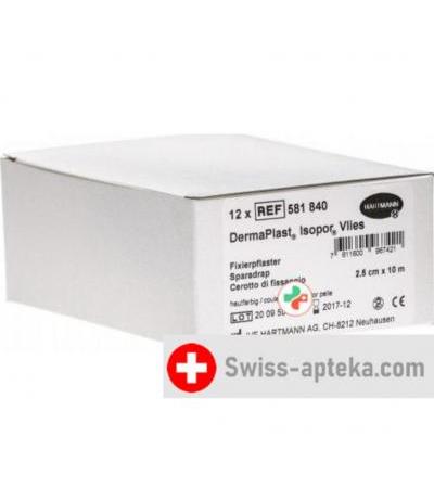 Dermaplast Isopor фиксирующий пластырь 10мX2.5см Vlies телесный цвет 12 штук
