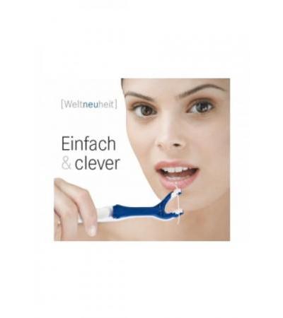 CLEANDENT Zahnseidenhalt Zahnseidebox 50m wei bla